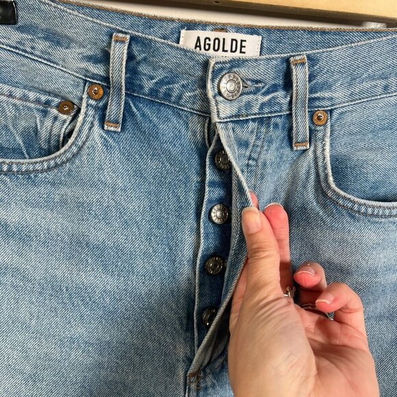 Agolde Riley High Rise Straight Crop Jeans Size 24 Blue Light Wash Button Fly - Picture 5 of 10